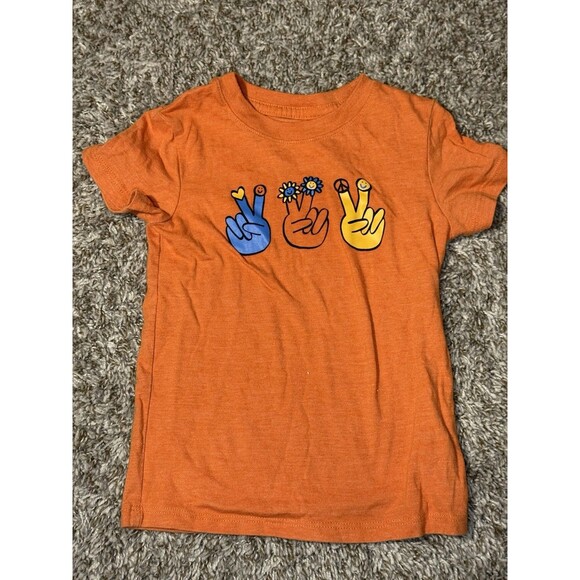 Cat & Jack Other - Cat & Jack Toddler Boys 2T Peace Sign Hands Graphic T-Shirt Orange Cotton Blend